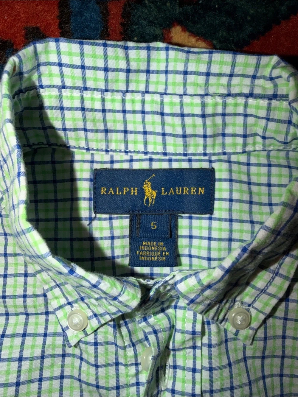 Polo Ralph Lauren Boys Long-Sleeve Tattersall Oxford Button-Down Shirt- Size 5